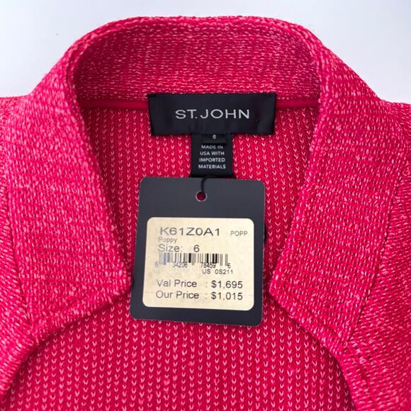 St. John Refined Knit Blazer Jacket in Poppy Size 6 NWT - Picture 11 of 12